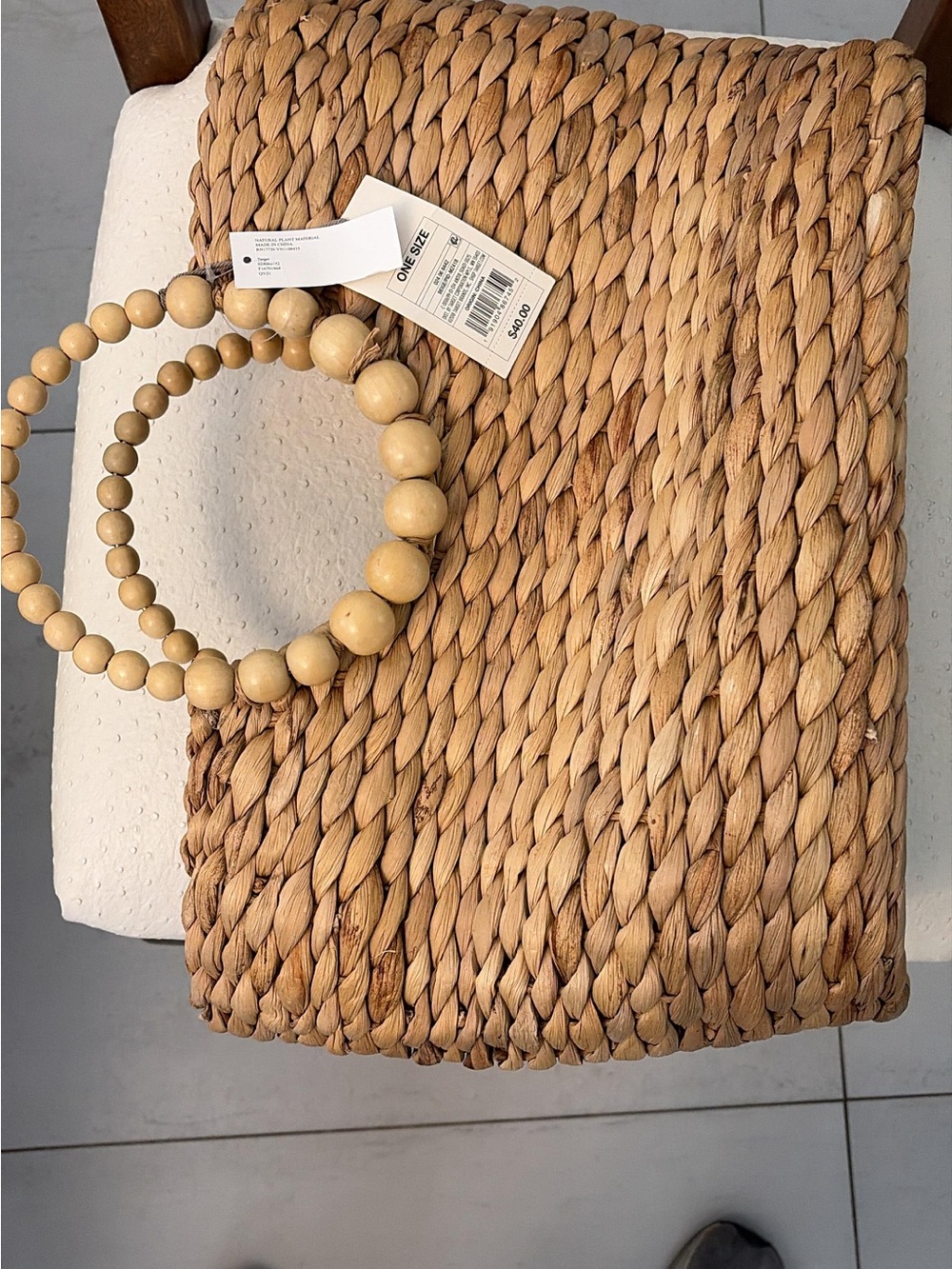 a new day Woven Straw Tote with Wooden Bead Handles - Natural Tan - Picture 3 of 3
